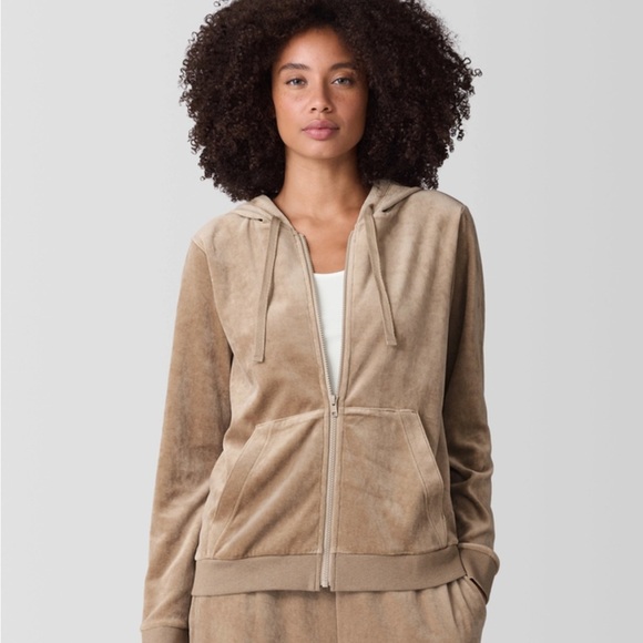 Eileen Fisher Tops - Eileen Fisher NWOT Large Cozy Velour Knit Hooded Jacket in Biscuit